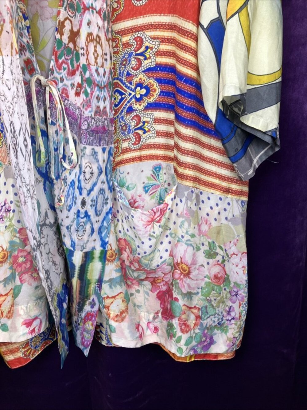 M Johnny Was Otti Tia 2 Pockets Silk Tie Front Kimono Lagenlook Patchwork - Picture 4 of 6